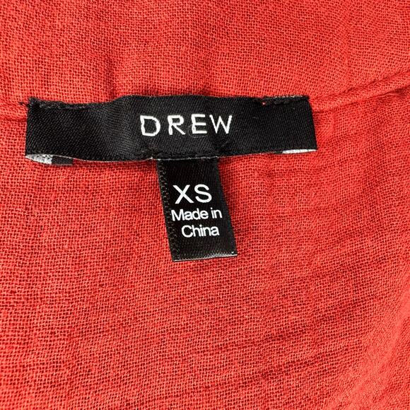 Drew XS Cotton Gauze Midi Shirt Dress Rust Tiered High Low Button Front Boho - Picture 10 of 12